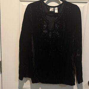 Emma James Black Velvet Beaded Long-Sleeve Tunic
